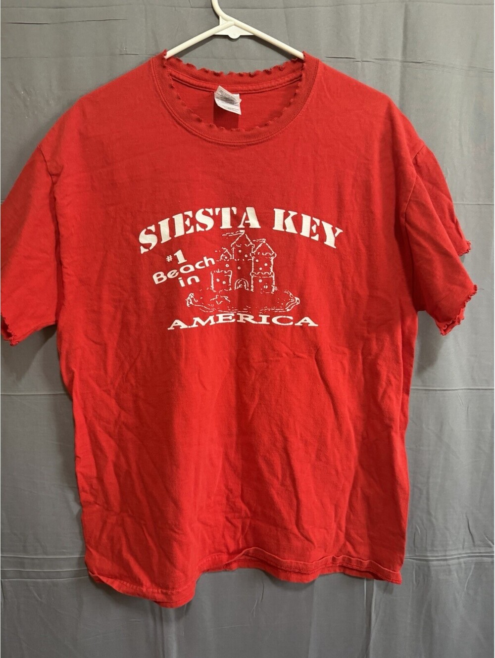 Siesta Key Florida #1 Beach in America Red T Shirt Gildan Large Distressed